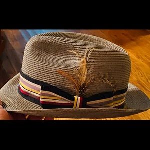 Park Royal Genuine Milan Weave Straw Hat with Multi-Color Band, Grey, size 7 1/4
